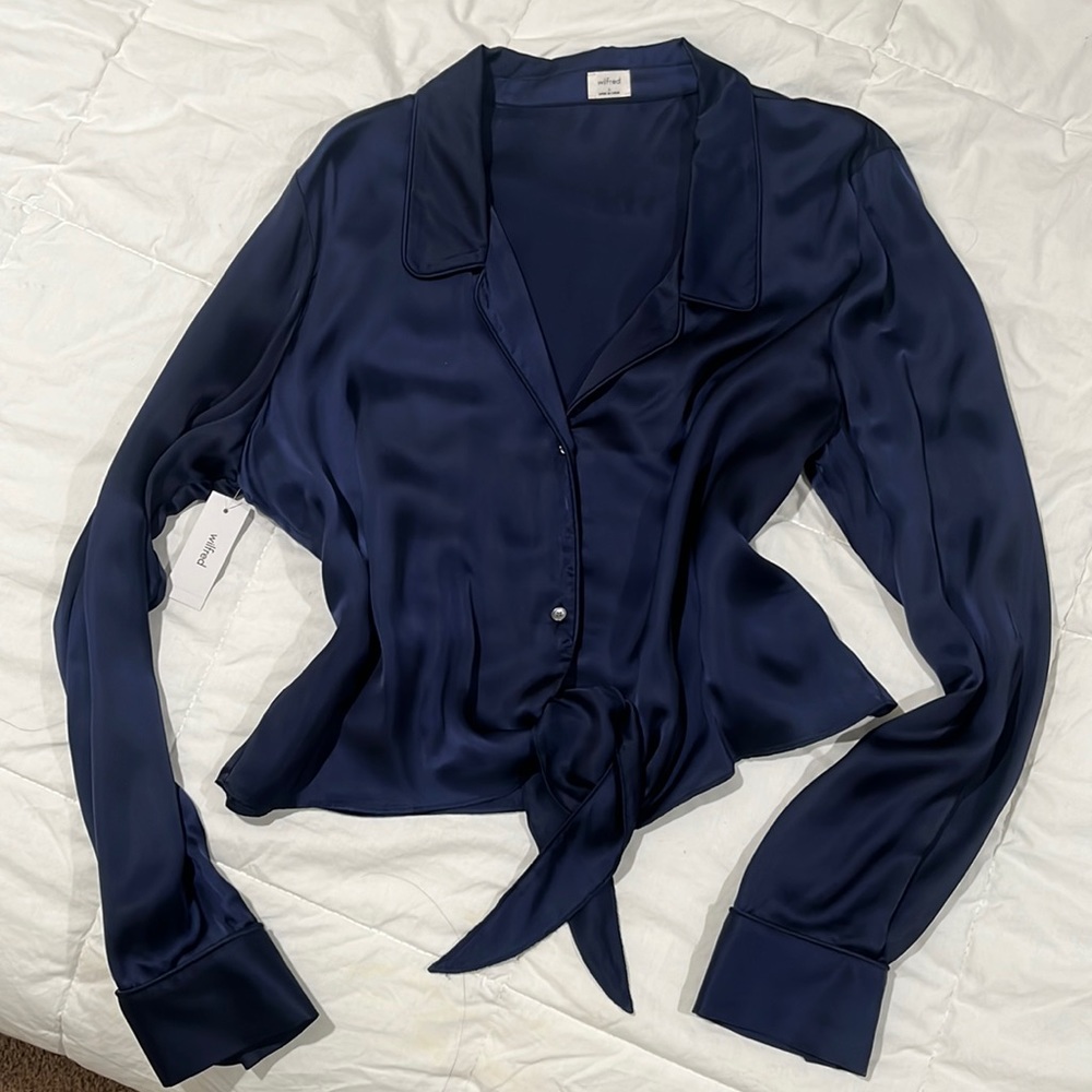 Silky, draped front-tie blouse
